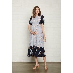 Rachel Pally Crepe Regina Dress Blue Floral Maternity Cottagecore Size XL NEW